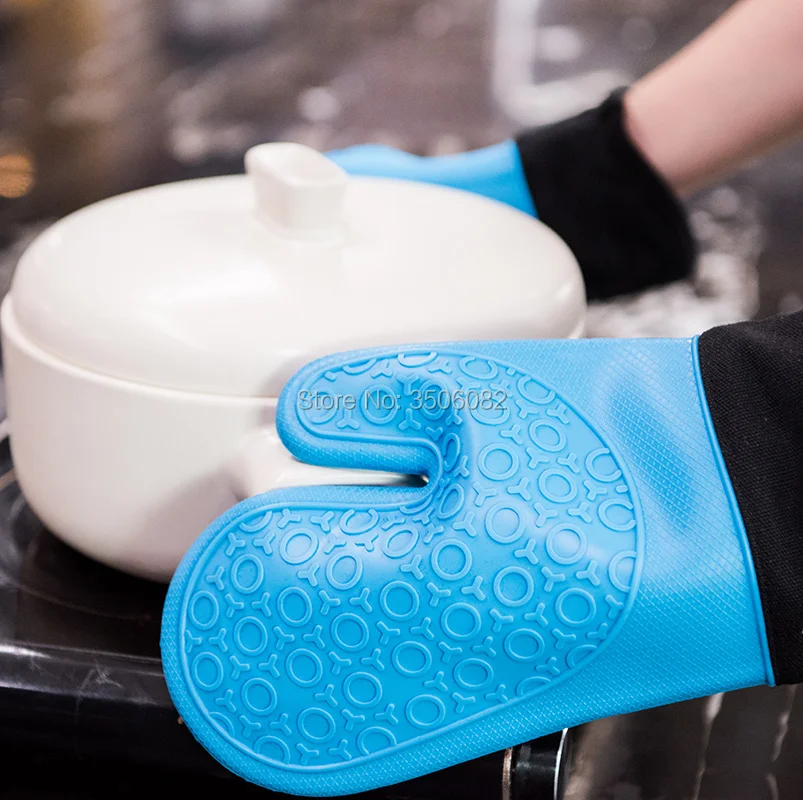 Bakerdream 1 шт термостойкие силиконовые кухонные перчатки для готовки рукавица для Гриль-барбекю Прихватки со стеганым вкладышем перчатки для выпечки синий
