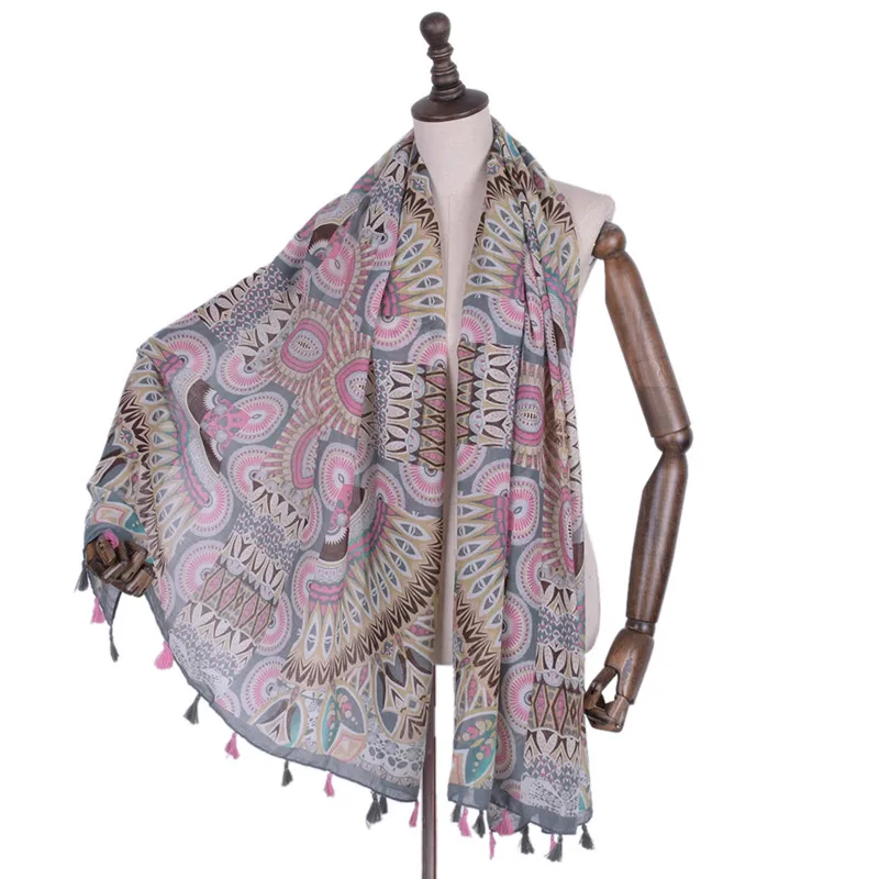 Fashion colourful flower tassel soft shawls viscose cotton Muslim hijab