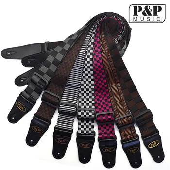 

Hot Adjustable Solid Durable Polyester Belt PU Leather Ends pattern guitar strap belt for Acoustic Electric Guitar Bass S118