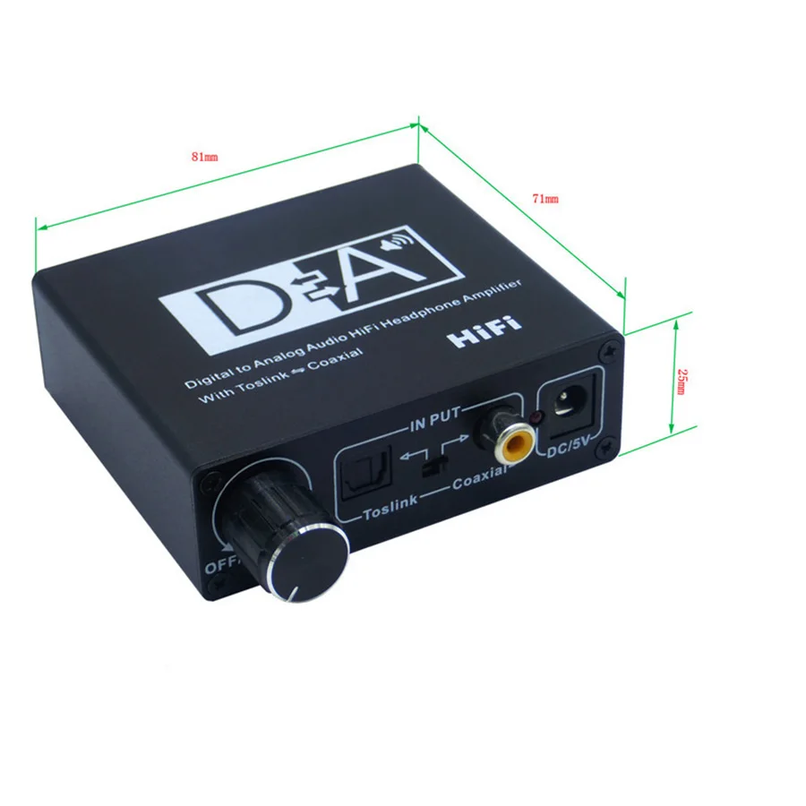Digital to Analog Audio HiFi Headphone Amplifier With Toslink to Coaxial 2RCA 3 5mm Jack Stereo Audio Converter Adapter EU Plug