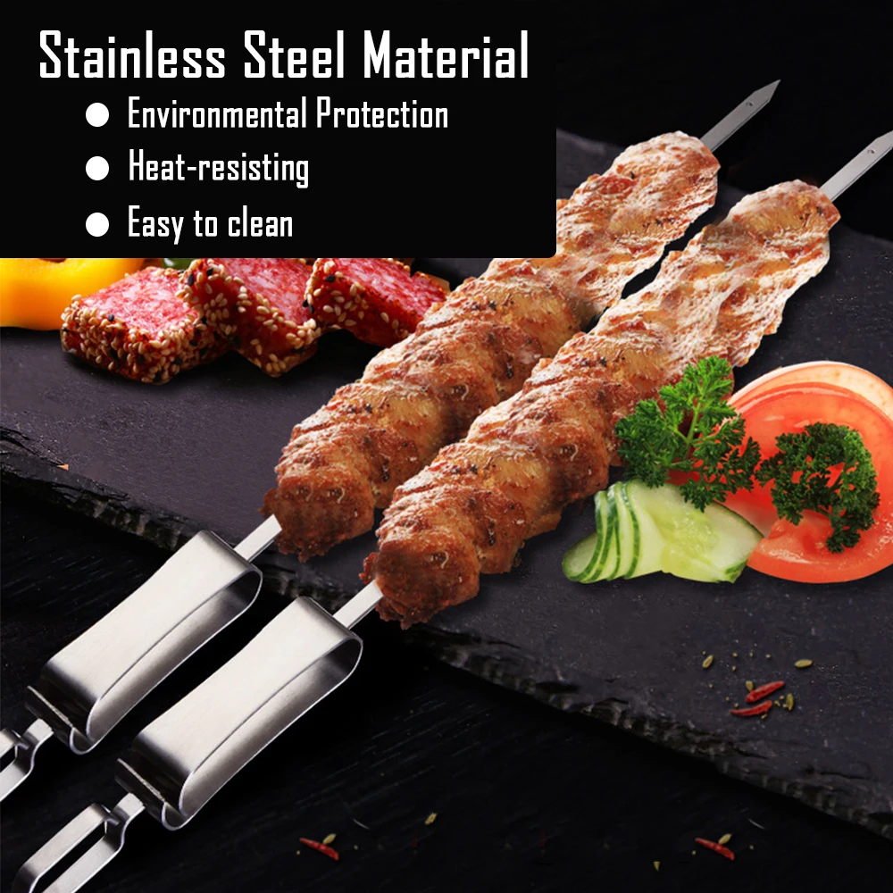 10pcs Stainless Steel Barbecue BBQ Skewers Needle Kebab Sticks For