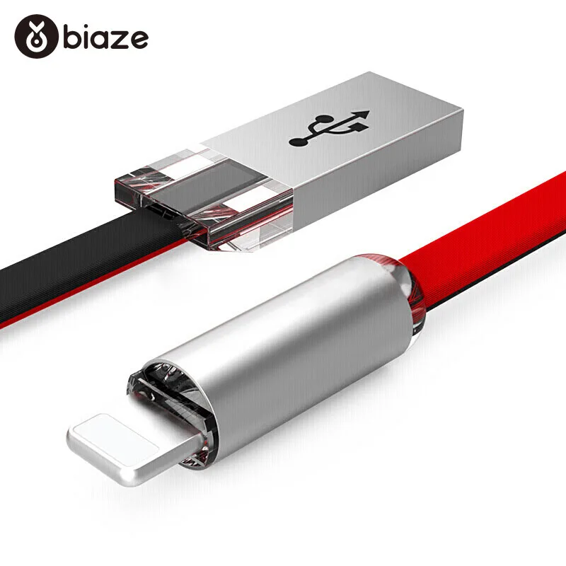 Biaze 120 см светодиодный usb-кабель для iPhone XS Max XR X 8 7 6 S 5 5S iPad Шнур кабель для мобильного телефона кабель для быстрой зарядки данные кабельного USB кабеля