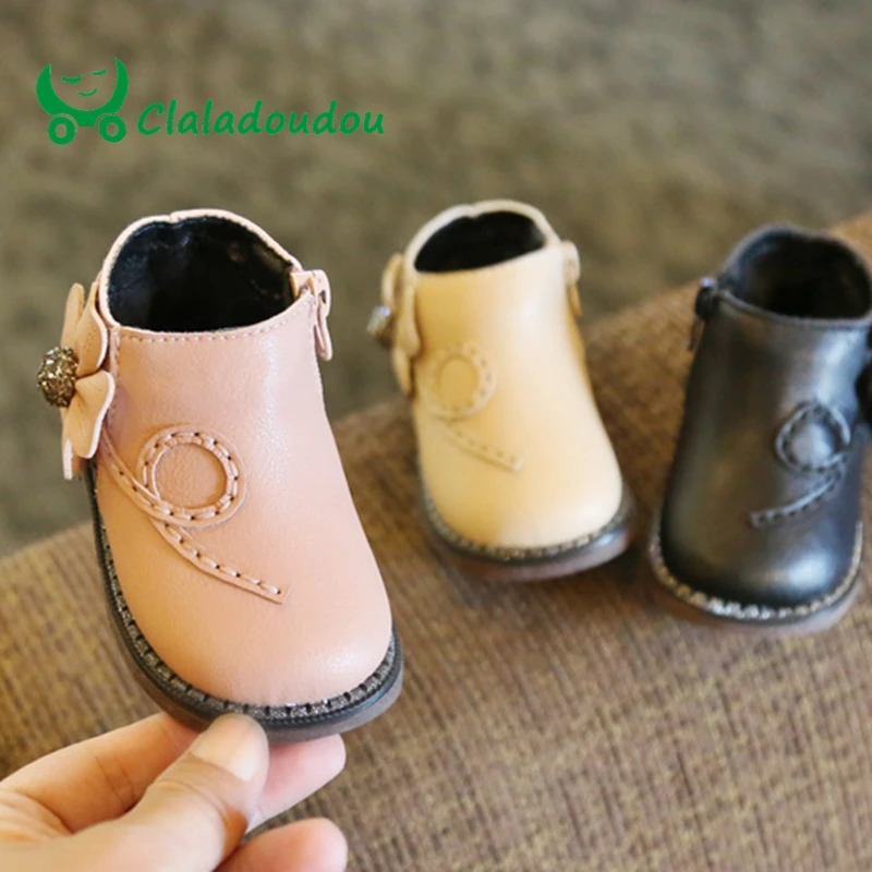 

Claladoudou 11.5-13.5CM Baby Winter First Walker Toddler Girls Pink Warm Pu Leather Ankle Boots Kids Shoes For Infant 0-2Y 11