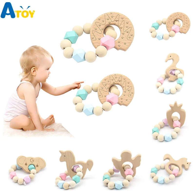 Baby Safe Nursing Bracelet Silicone Bead Teething Rattles Toy Molar Chew Teether