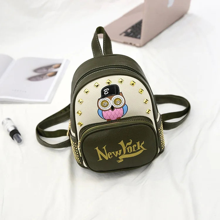 

New Pu Female Mini Bag Women's Backpack Baby Girls Cute Owl Backpacks School High Quality Bead Shoulder Bag Fashion Causal Bags