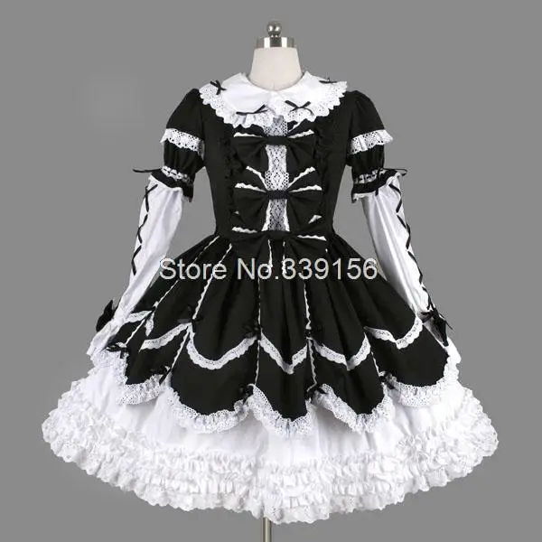Черно-белое хлопковое готическое платье в стиле Лолиты, милое кружевное милое платье в стиле Лолиты для женщин, можно заказать по индивидуальному заказу