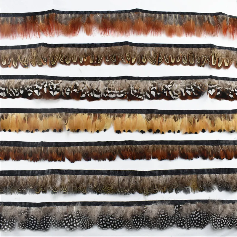 

10Meters/Lot Natural Pheasant Feathers Trims Fringe Ribbon Trim with Satin Sewing Feathers for Crafts Costumes Decorative Plumes