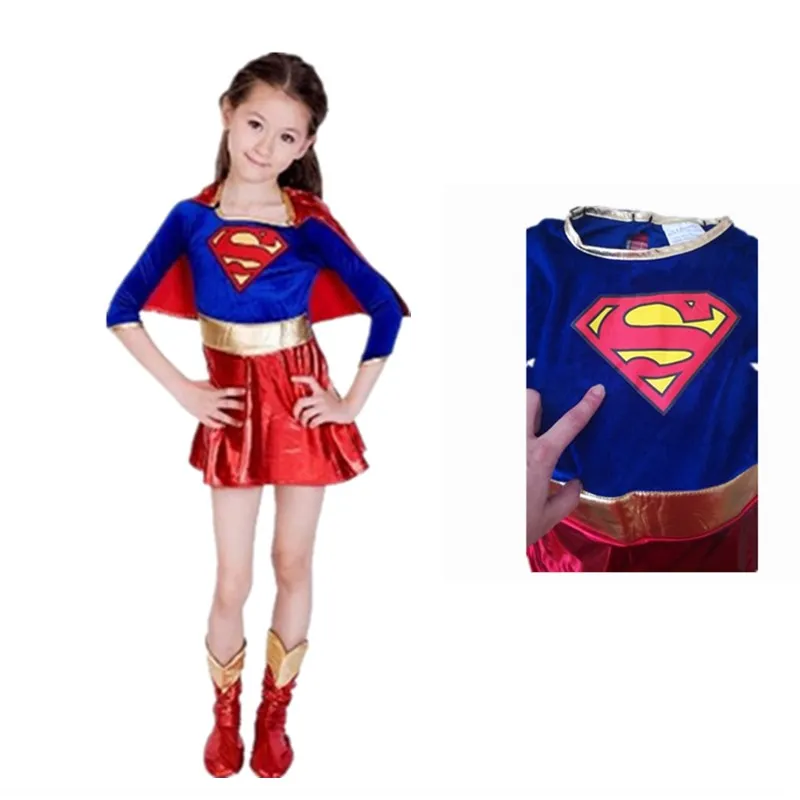 

Children's day Supergirl Clothes Cosplay Costumes Superman Halloween Purim birthday party Costumes For Girl Kids Party Dress