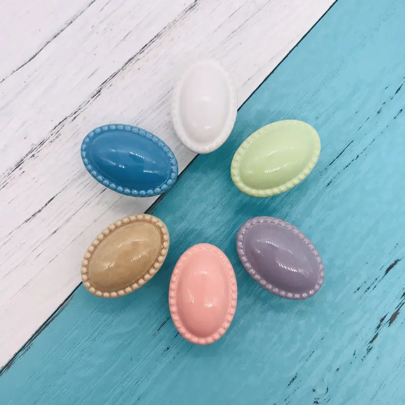 

1pc New for Kids Bedroom Creative Decor Ceramic Pull Knobs Multi-color Oval Shape Furniture Hardware Handle For Cabinet Wardrobe