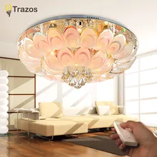 2016 Peacock Round Crystal Ceiling Light For Living Room Indoor Lamp with Remote Controlled luminaria home decoration