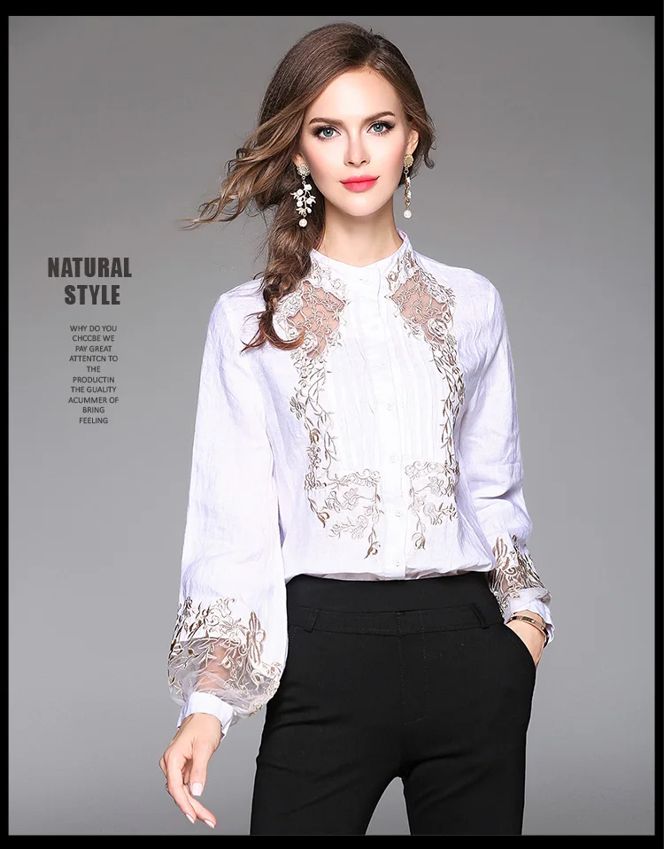 Высококачественные осенние черные женские блузки из хлопка с вышивкой, блузка Femme Ete, повседневные свободные белые топы, Camisas Mujer K7059