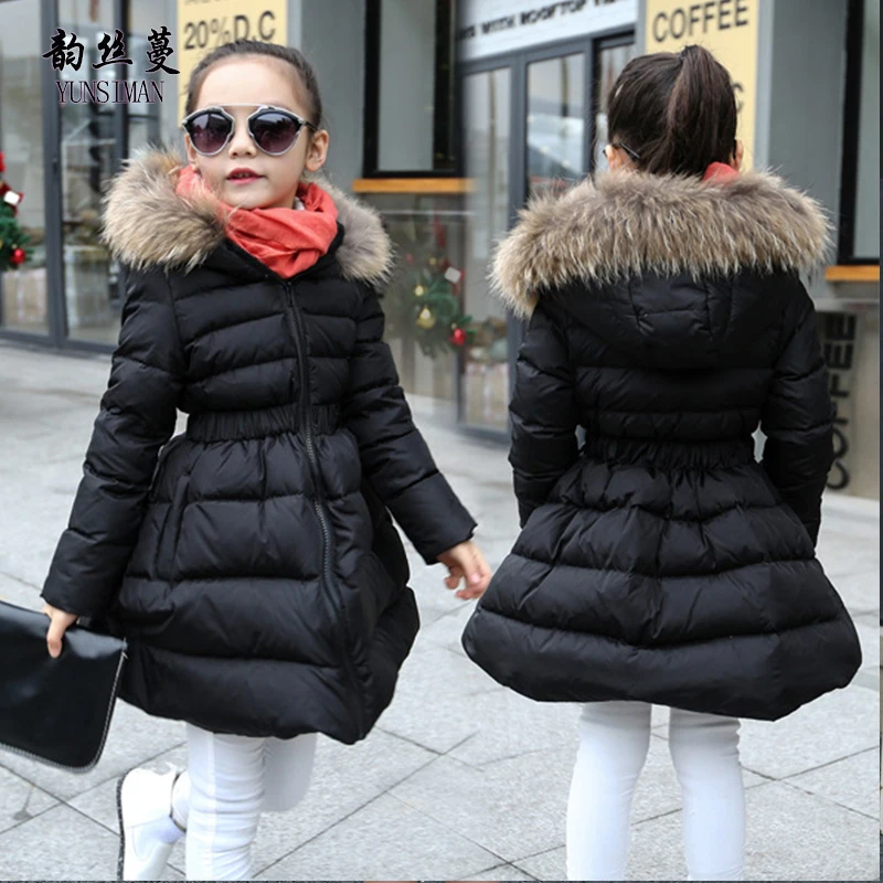 

Children Winter Coat for Girls 4 6 8 10 to 12 Years Long Sleeve New Black Red Hooded Cotton-padded Jacket Kids Clothing 12R16A