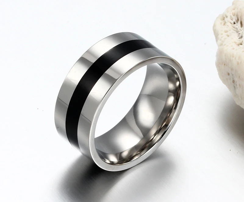 Modyle 2019 New Fashion Simple Men's Rings with Black Line in The Middle Stainless Steel Male Accessories