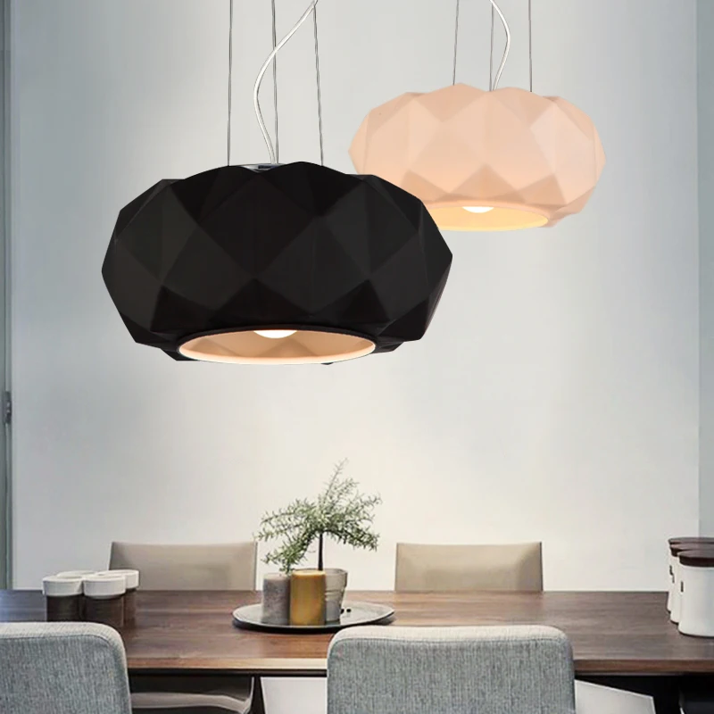 Glass Pendant Lights Simple Modern Hanging Black White Glass Pendant Lamps Diamond Cutting Plating Decorative Pendant Light for Restaurant (3)