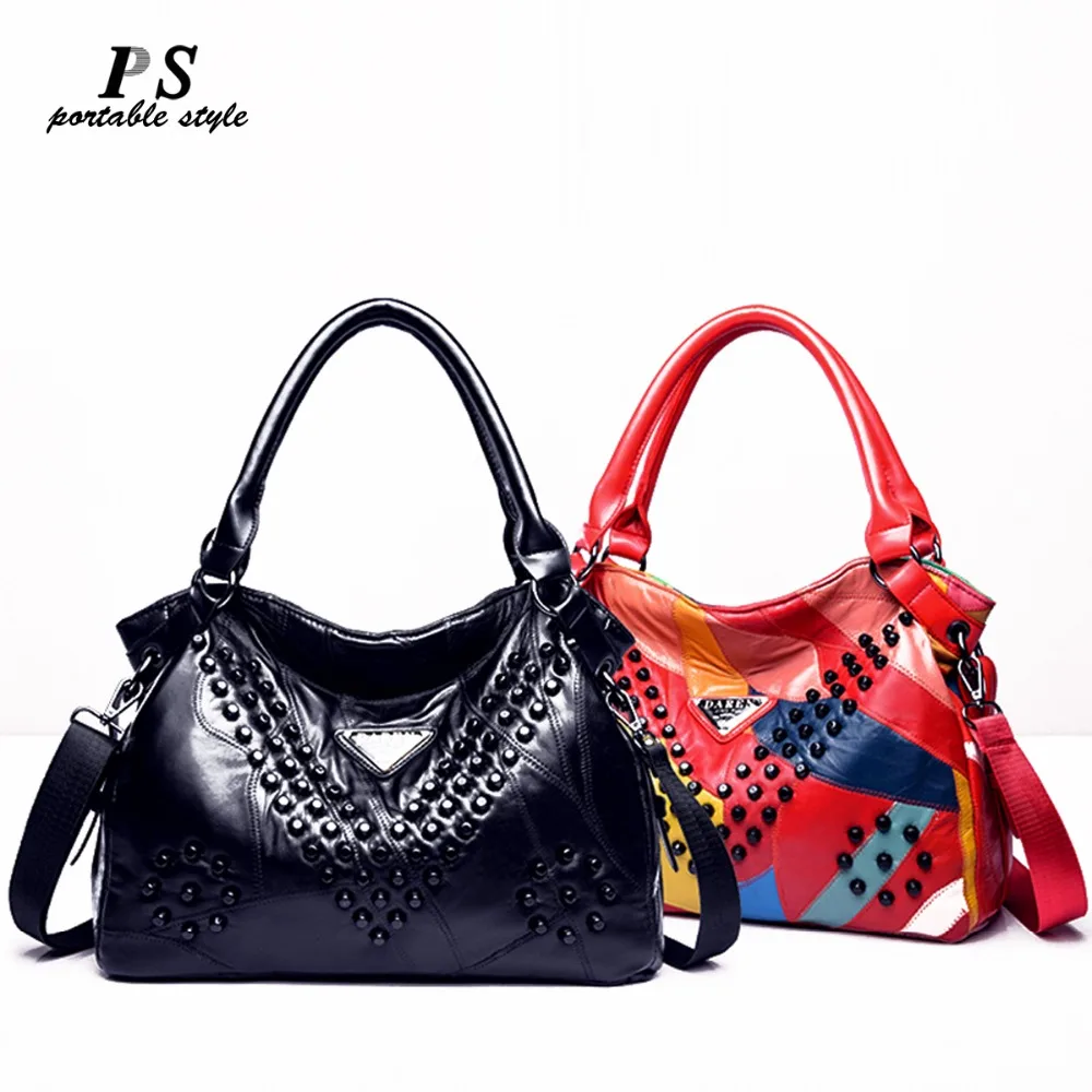 

Big Capacity Woman Shoulder Bag Large Ladies Shopping Bags 2018 Women Tote Bag Genuine Sheepskin Patchwork Casual Hand Bags