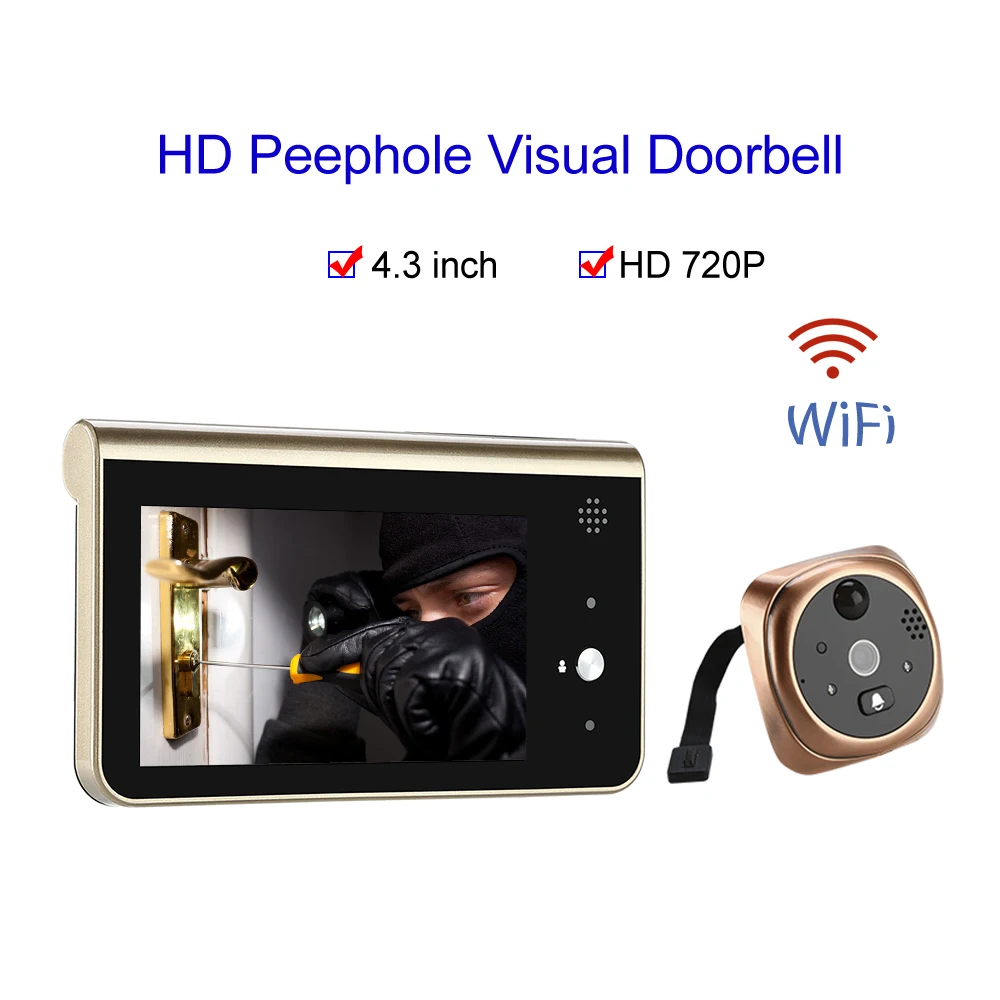 

Door Bell Camera Wireless Call 4.3" Monitor Video Peephole APP Control IOS Andriod Doorbell Alarm Monitor Delection Video Eyes