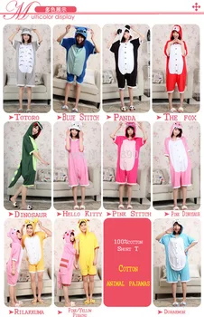 

Cartoon cos animal pajamas 100% cotton totoro / Pikachu / Hello Kitty /Doraemon/Dinosaur lovers one piece sleepwear COS