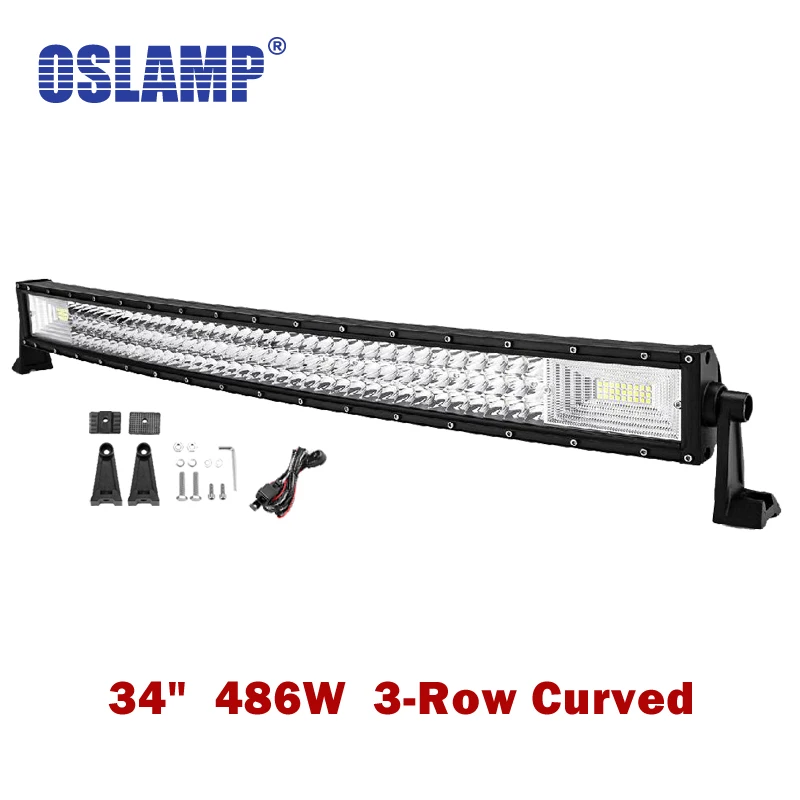 

Oslamp Curved 34inch 486W 3-Row LED Work Light Bar Combo Beam Led Bar Lights Offroad Truck SUV ATV 4x4 4WD Pickup DC12v 24