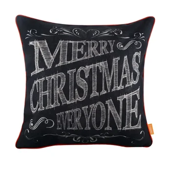 

LINKWELL 18x18 inches Blackboard Art Words Monogram Merry Christmas Everyone Linen Pillowcase Cushion Cover with Red Binding