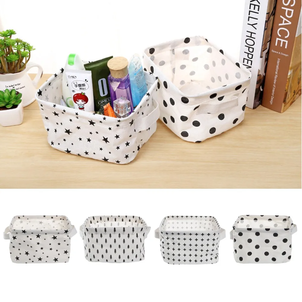 Simplicity White&Black Linen Desk Storage Basket Holder Jewelry