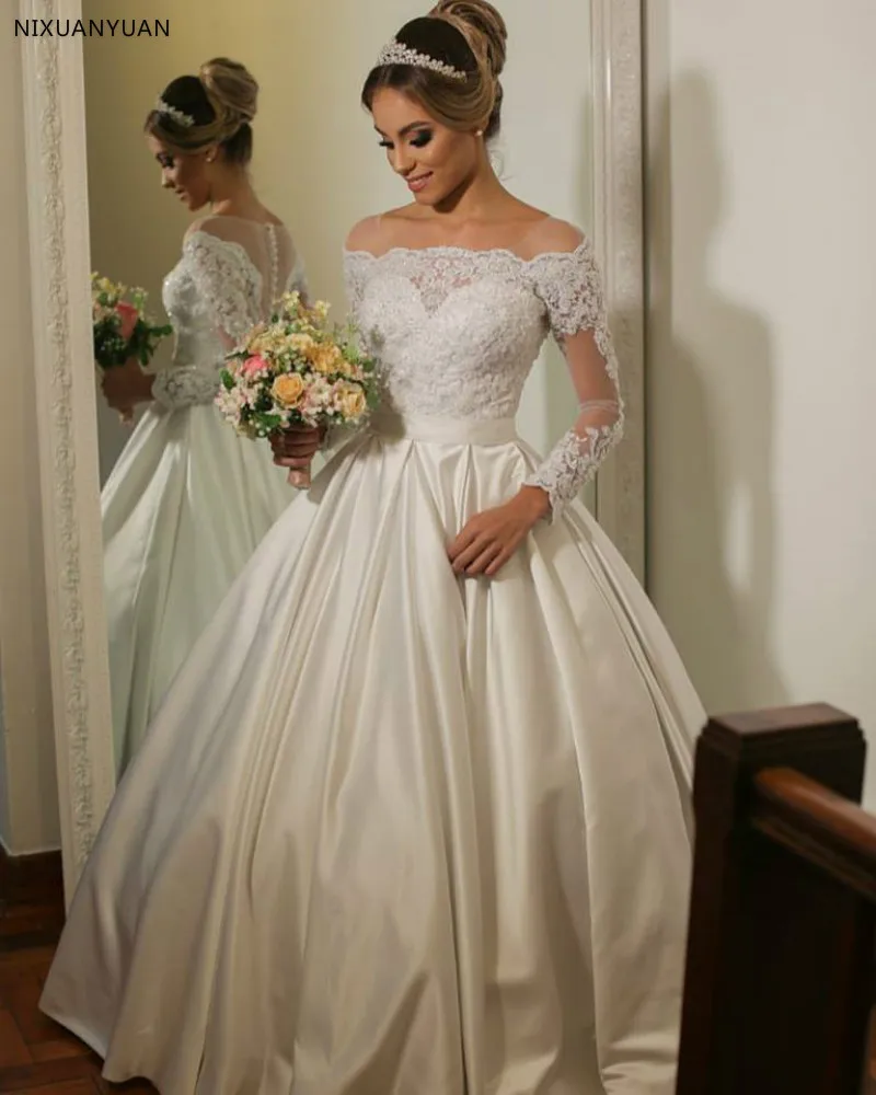 Горячая Vestido De Noiva 2019 трапециевидной формы с длинным рукавом кружево Аппликация кнопка назад халат De Soiree Gelinlik Abito Da Sposa свадебное платье