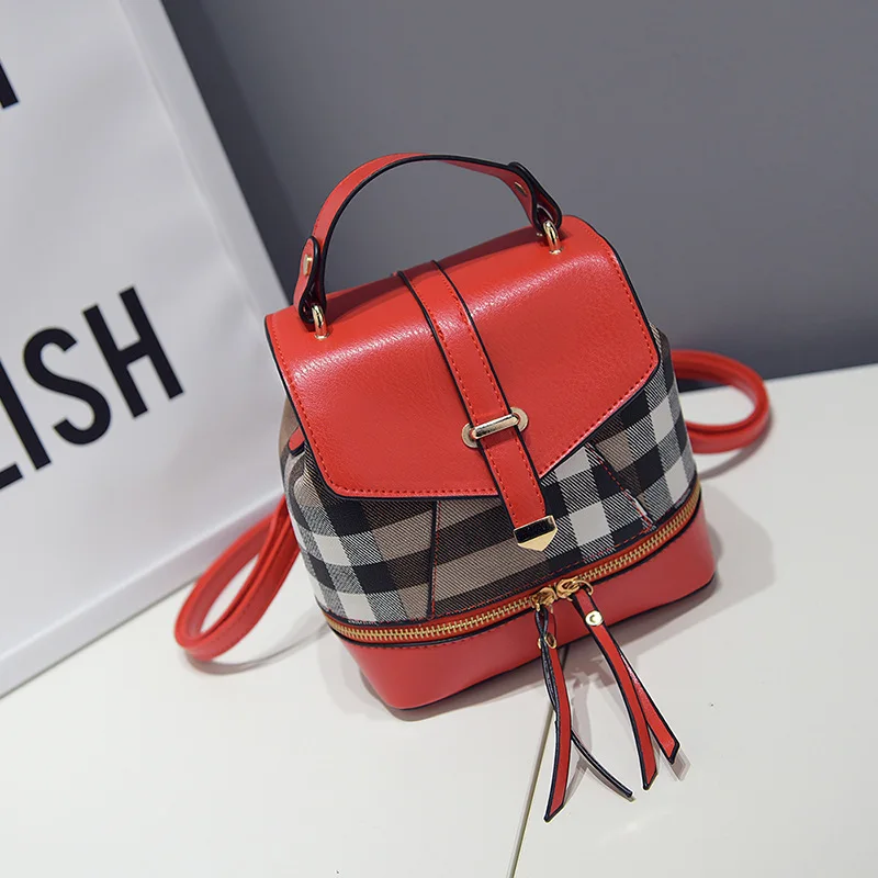 

Women Canvas and Lattice Leather Backpack School Bag Female Travel Bags Vintage Daily Backpacks Casual Fashion Small Fresh Bag