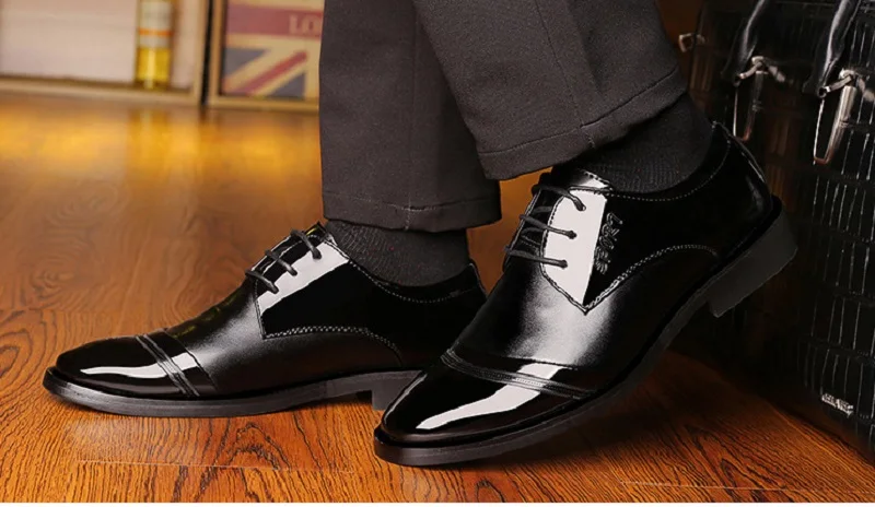 New Spring Autumn Man Dress Shoes Point Toe Leather Breathable Lace Up Business Wedding Italian Leather Oxford Shoes for Men (13)
