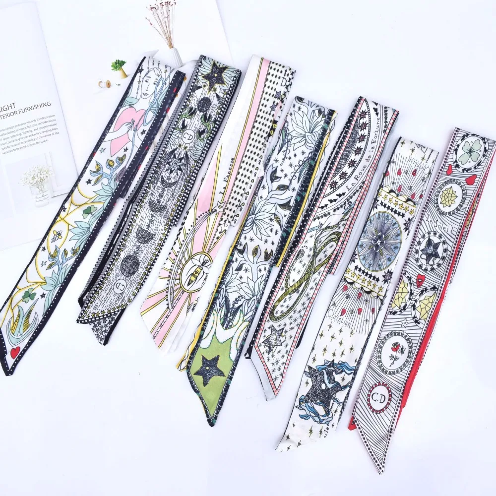 

Vintage Divination Print Scarves For Women Luxury Brand Silk Woman Hijab Scarf Headwear Fashion 2020 LICs Handle Ribbon Scarves