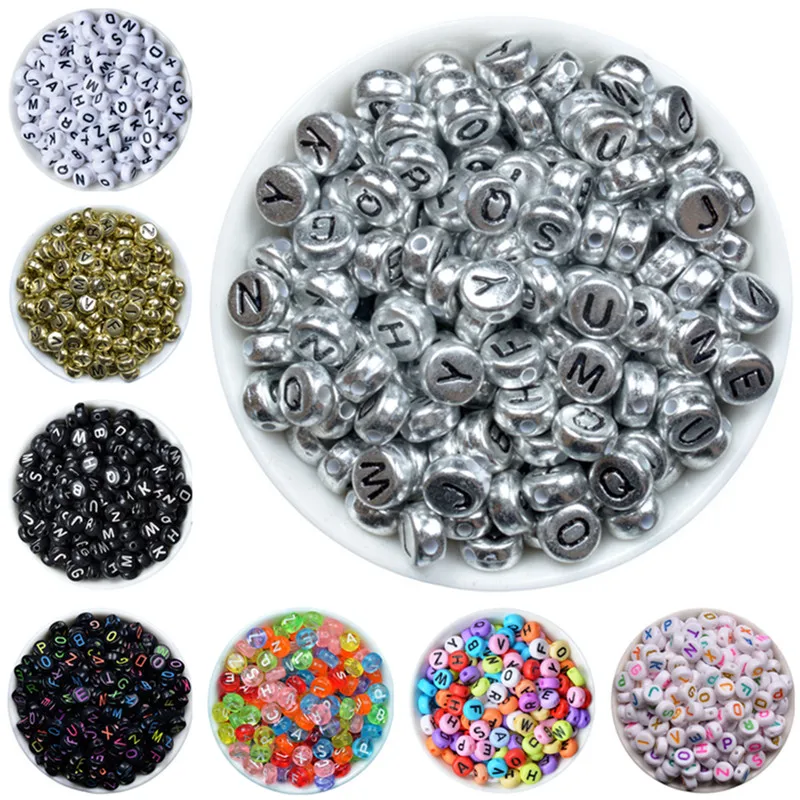 

200PCs Mix Beads with Letters Acrylic Black Heart Spacer Beads Letter/ Alphabet Charm Beads Jewelry Findings DIY 7mm