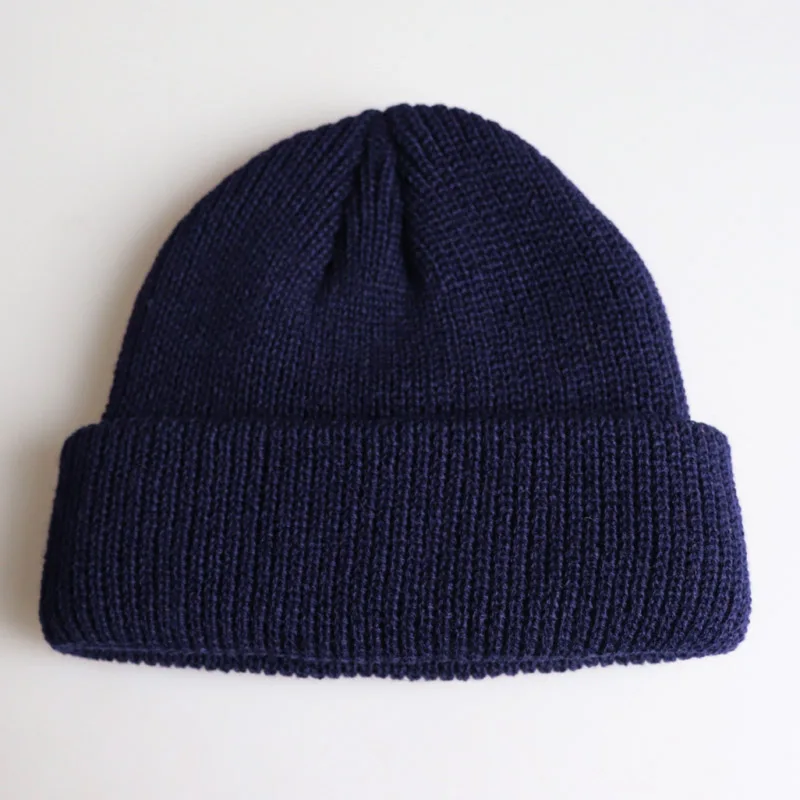 Высокое качество женские шапочки карамельного цвета для девочек и мальчиков Skullies для осени и зимы, повседневная Кепка унисекс, акриловая шапка, шапки для влюбленных - Цвет: Тёмно-синий