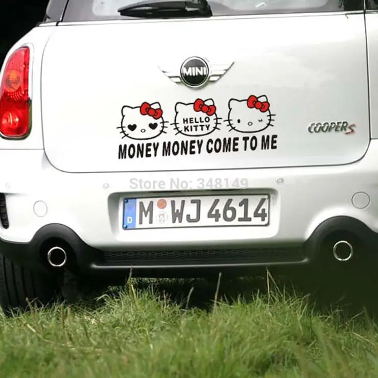 

Aliauto Car-styling Funny Hello Kitty Money Money To Me Car Sticker And Decal Accessories For Volkswagen Polo Golf Ford Focus 2