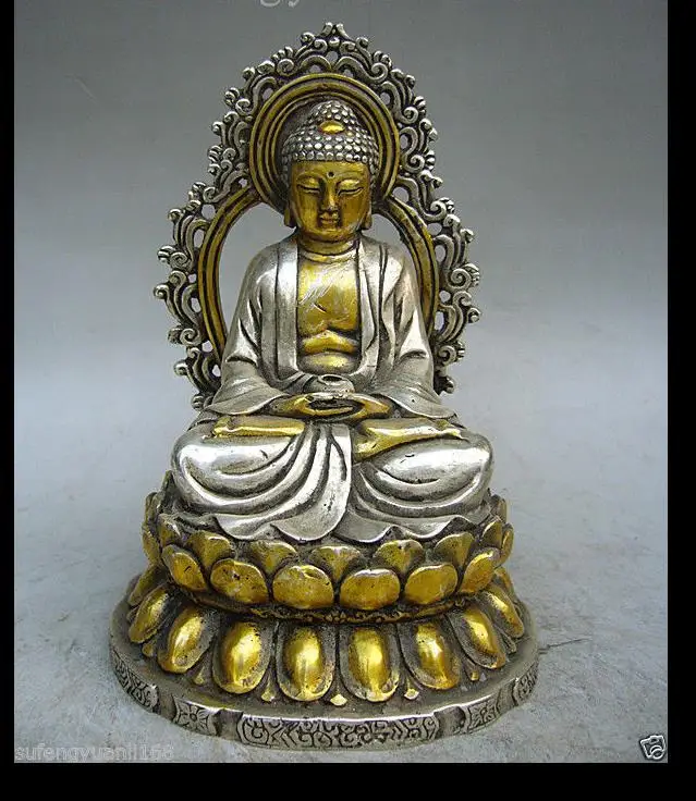

wang67111609++5.7"Collectible Decorated Old Handwork Tibet Silver Buddha statues
