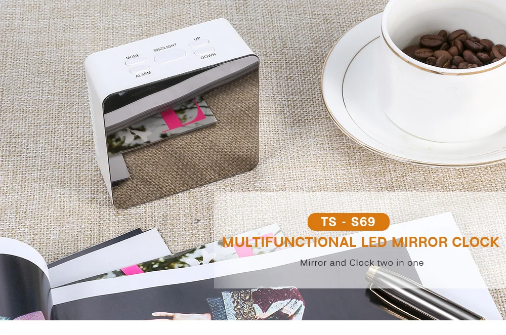 TS - S69 Multifunctional Noiseless LED Mirror Clock Display Time / Temperature