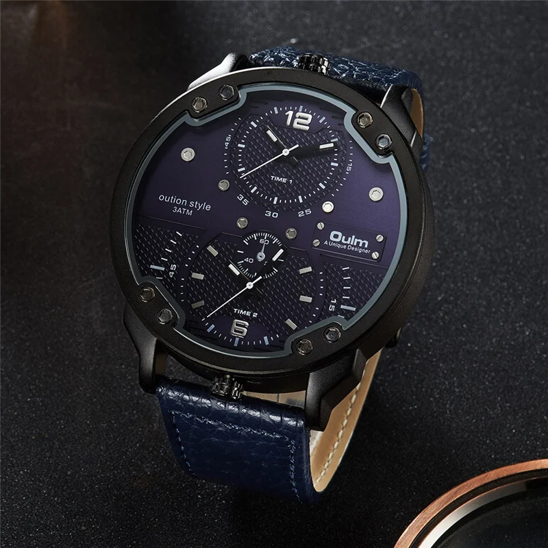 grande relógio masculino pulseira de couro relógio