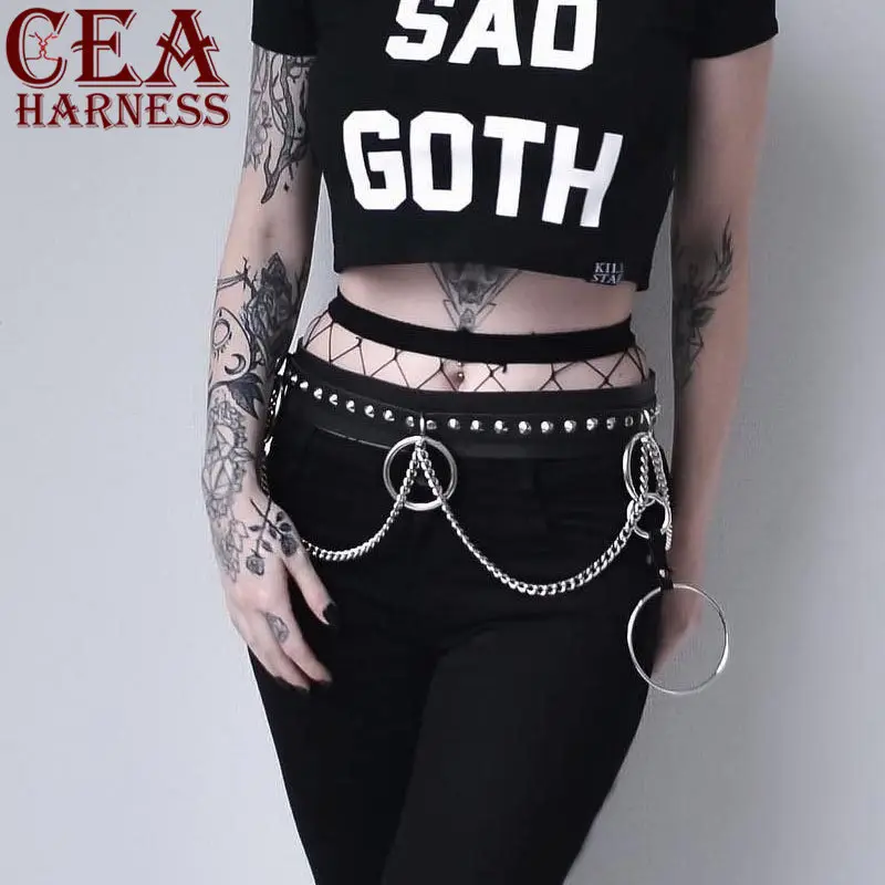 

CEA.HARNESS Sexy Leather Harness Chain Belt For Women Jeans Garter Punk Goth Body Harness Bondage Waist Belts Street Straps