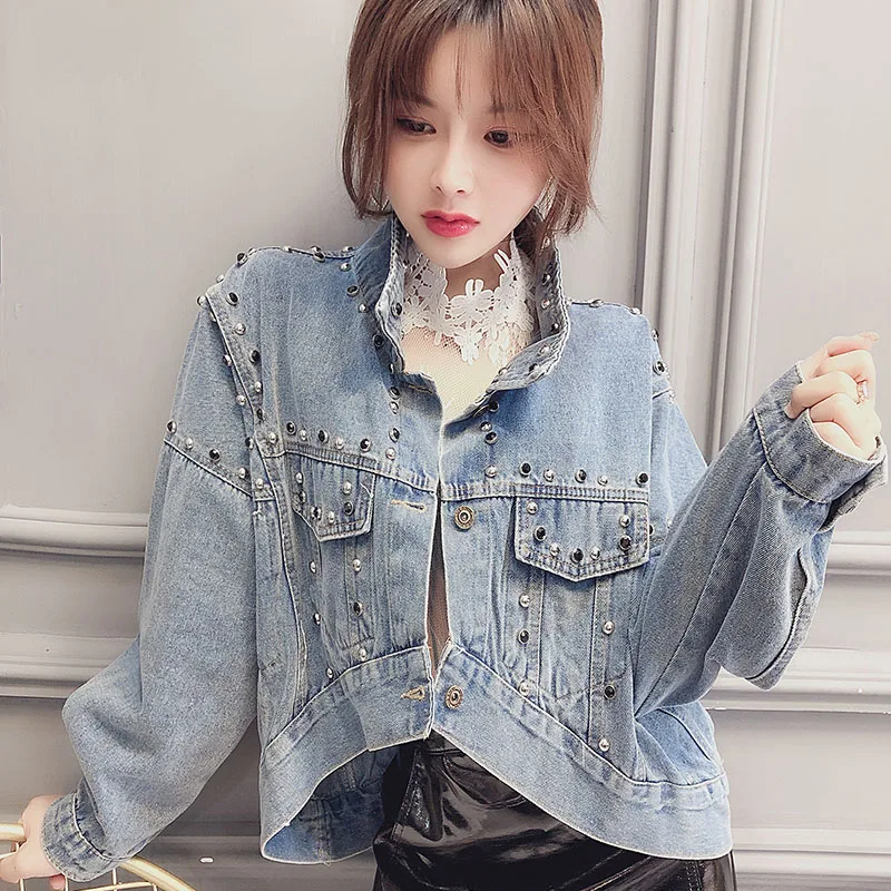 

Fashion Long Sleeve Irregular Design Women Denim Jacket 2019 New Streetwear Rivet Jeans Jacket Woman Spring Cropped Coat