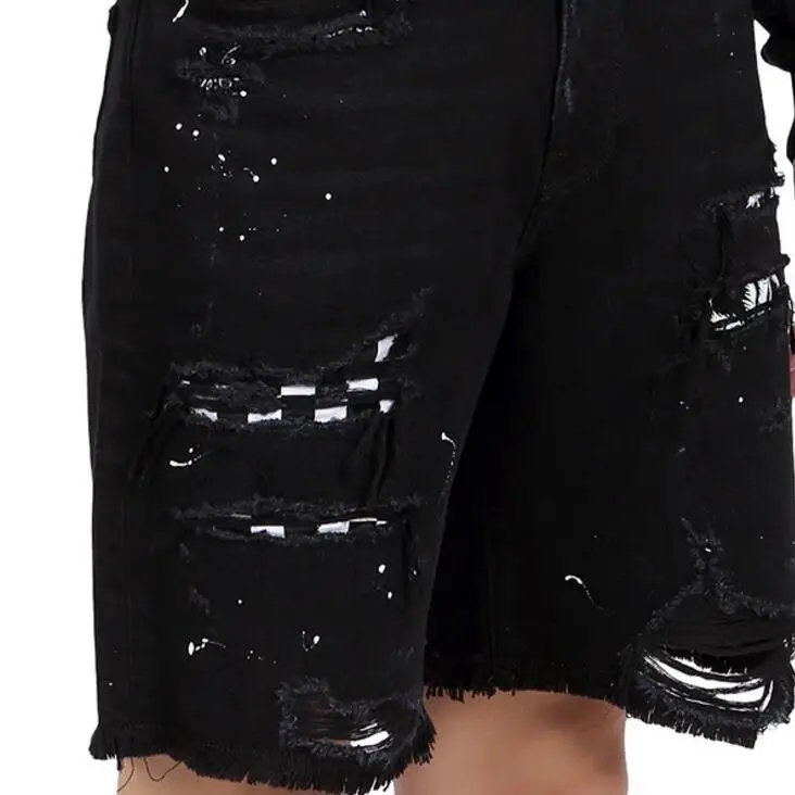 Краска в баллоне-распылителе черный Книги по искусству патч джинсы Для мужчин хип-хоп Винтаж потертостями черный Джинсовые шорты