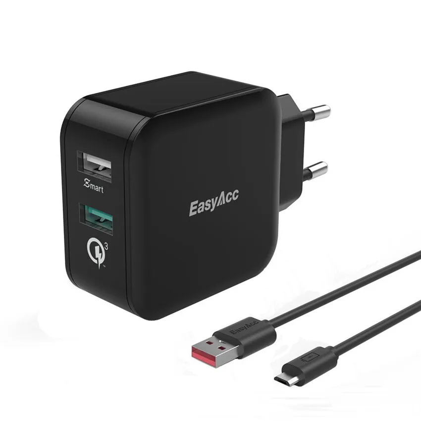 EasyAcc 24 Вт 4.8A 2-Порты и разъёмы переносной usb-адаптер для Зарядное устройство с имеет складную вилку стены Зарядное устройство для iPhone samsung huawei htc черный