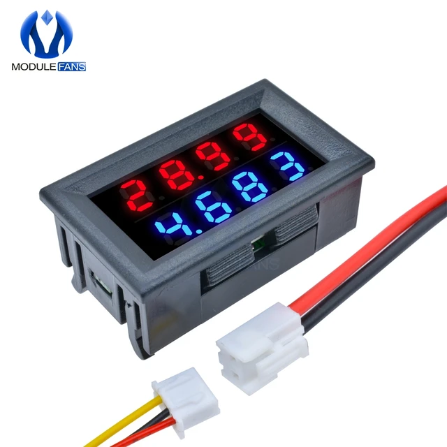 Amperímetro Digital LED de doble voltaje, voltímetro, amperímetro,  conectores de calibre, 5 cables, color azul y rojo, 0,28 , 0,28 pulgadas,  0-100V, 10A - AliExpress