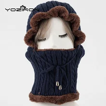 YOZIRON Для мужчин Для женщин шапки и шарфа зима теплая шеи грязные Бун Beanie взрослых Повседневное бархат утолщаются дамы Skullies Лыжная маска