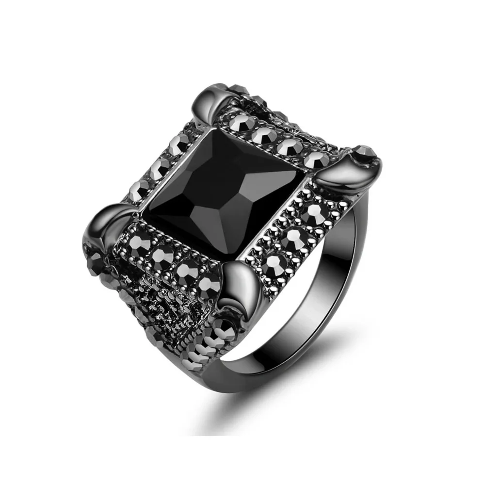 Black Zircon Ring for Men Woman Engraved with Flower Olive Branch Men