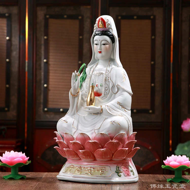 Сидя на лотоса Авалокитешвара, с изображением Будды и Гуаньинь, керамика, мир и достаток, Бодхисаттва, открытый светильник, статуя