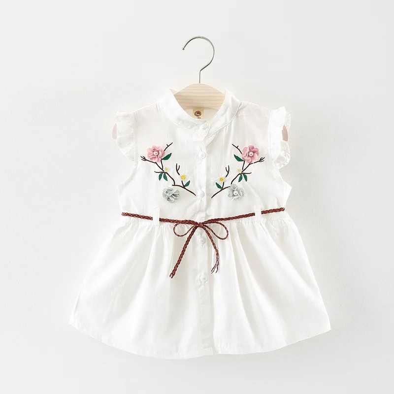 Коллекция года, летнее платье для девочек новое платье с рукавами-крылышками и цветами персикового цвета одежда для маленьких девочек с поясом детское платье для детей возрастом от 0 до 4 лет