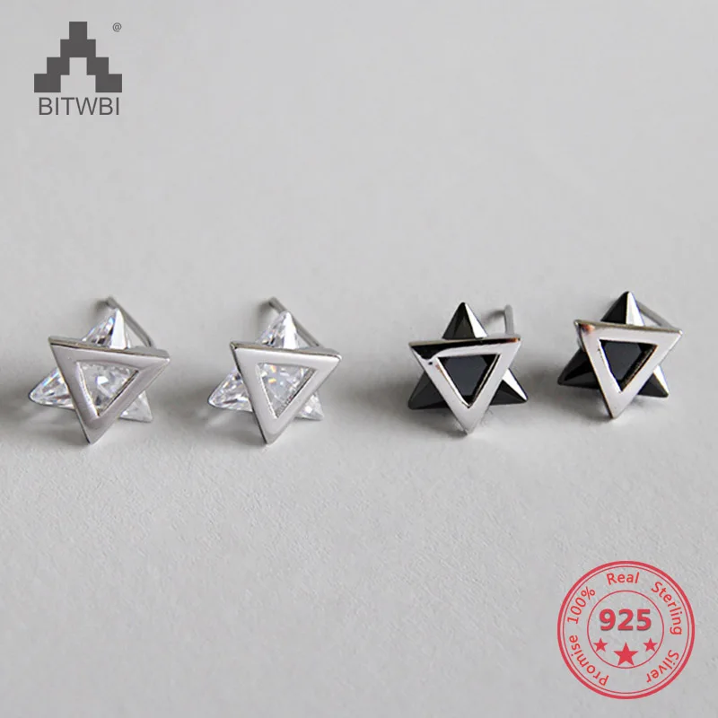 

100% S925 Sterling Silver Stud Earrings 2019 New Hot Fashion Exquisite Triangle Zirconia Ear Stud Nice Gift