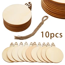 10pcs New Year Decor Wooden Round Baubles Tags Balls Decorations Art Craft Ornaments DIY Wedding Party