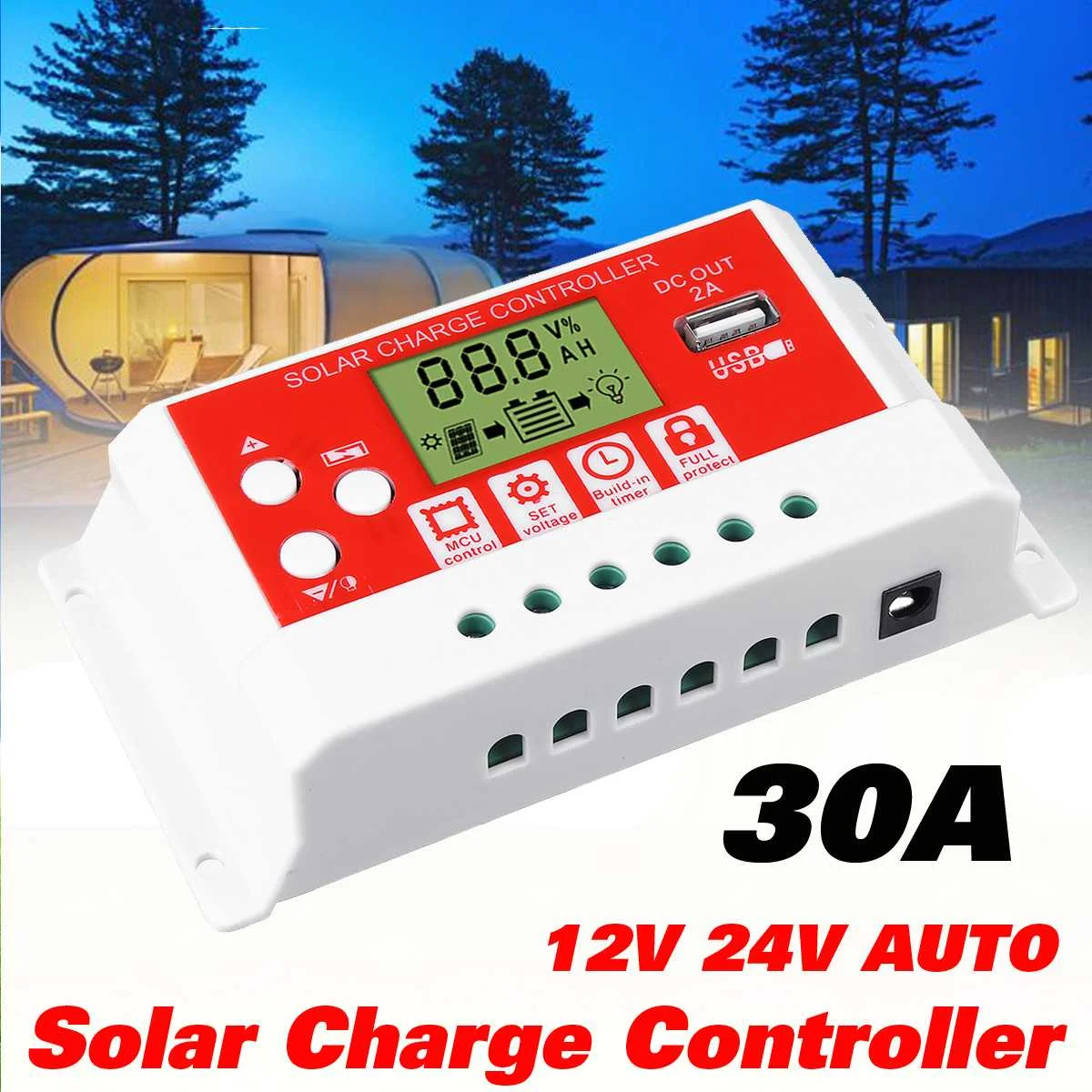 

30A 12V/24V AUTO Solar Charge Controller LCD Display PWM USB Solar Panel Regulator Charge Controller