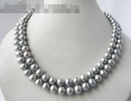 

FREE SHIPPING HOT sell new Style >>>>> AA Nature 2Strands 18'' 9MM Gray Round Freshwater Pearl Necklace