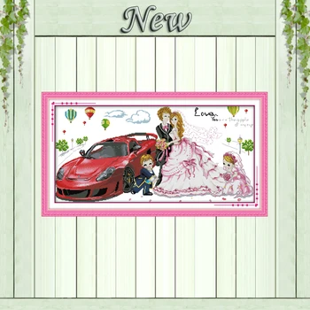 

Let's married wedding love car decor painting counted print on canvas DMC 11CT 14CT Cross Stitch kits embroidery needlework Sets
