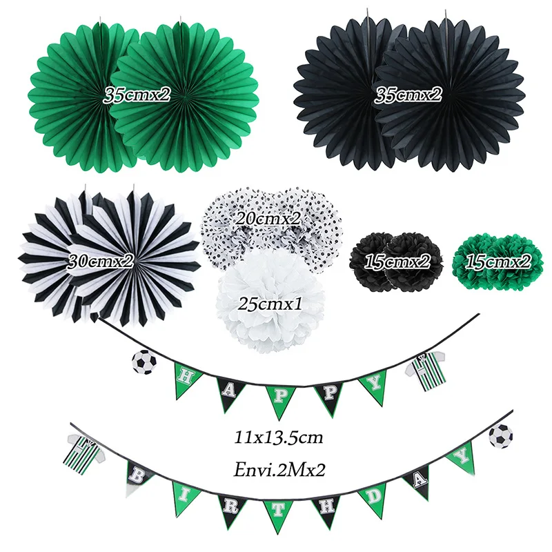

14pcs Football Soccer Theme Happy Birthday Party Decorations Adult Baby Shower Boy Paper Fans Pom Poms Party Decoration Supplies