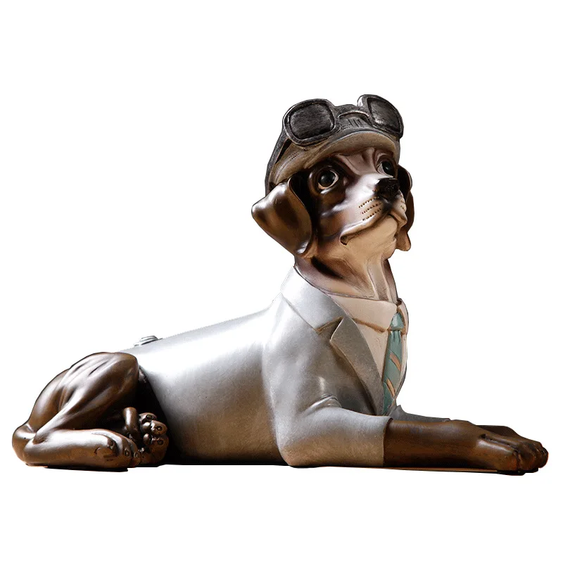 

Cool 38cm Creative Manual Crafts lucky dog figure statue Resin pilot suit Sausage dog ornaments model Home room decoration gift